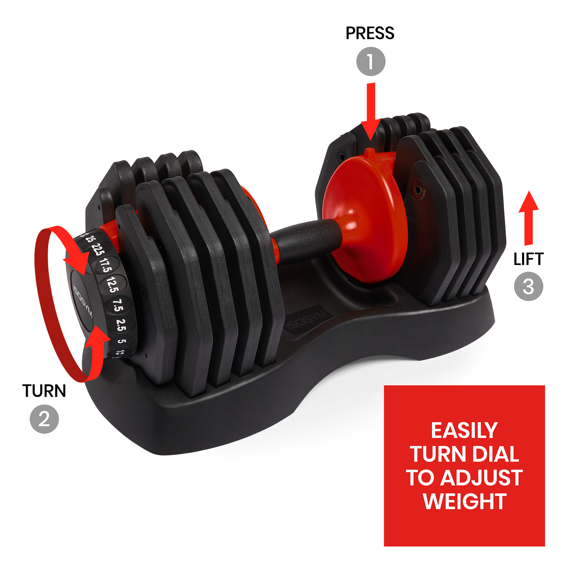 ISOGYM Adjustable Dumbbell 2.5 25kg 10 Weight Selections